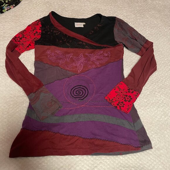 Greater Good NetWork TM Women's Multicolor Quilted Long Sleeve Top 100%Cotton M - Picture 1 of 4